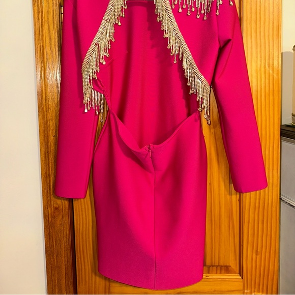 Pink Embellished Long Sleeve Midi Dress - Picture 4 of 4